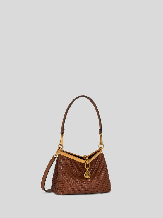 Shop Etro Small Woven Vela Bag In Braun