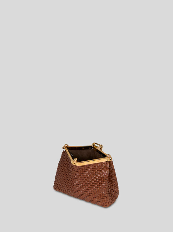 Shop Etro Small Woven Vela Bag In Braun