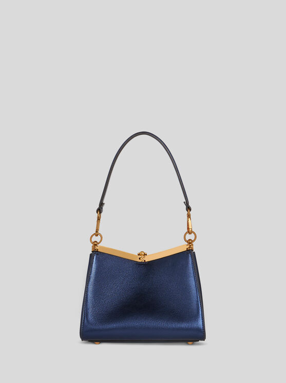 Shop Etro Mini Laminated Vela Bag In Navy Blue