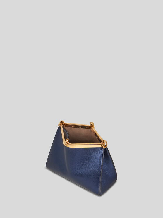 Shop Etro Mini Laminated Vela Bag In Navy Blue