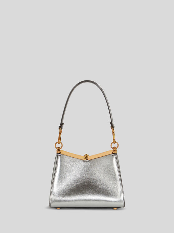 Shop Etro Mini Laminated Vela Bag In Silver