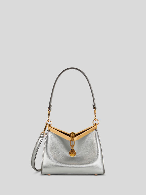 Shop Etro Mini Laminated Vela Bag In Silver