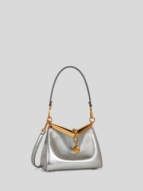 Shop Etro Mini Laminated Vela Bag In Silver