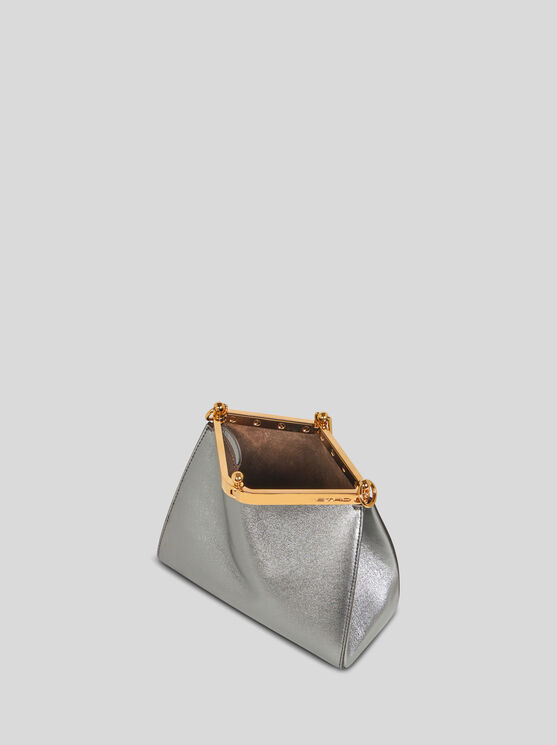 Shop Etro Mini Laminated Vela Bag In Silver