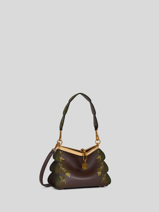 Shop Etro Small Vela Bag With Embroidery In Braun