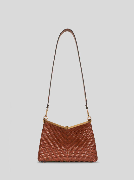 Shop Etro Medium Woven Vela Bag In Braun