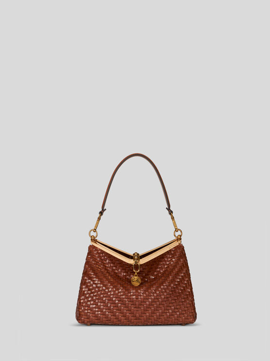 Shop Etro Medium Woven Vela Bag In Braun