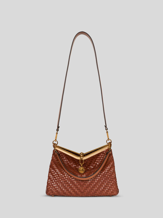 Shop Etro Medium Woven Vela Bag In Braun