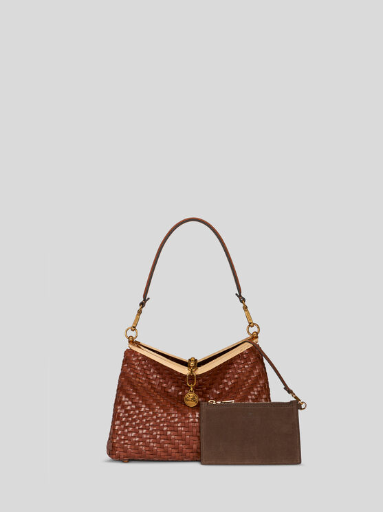 Shop Etro Medium Woven Vela Bag In Braun