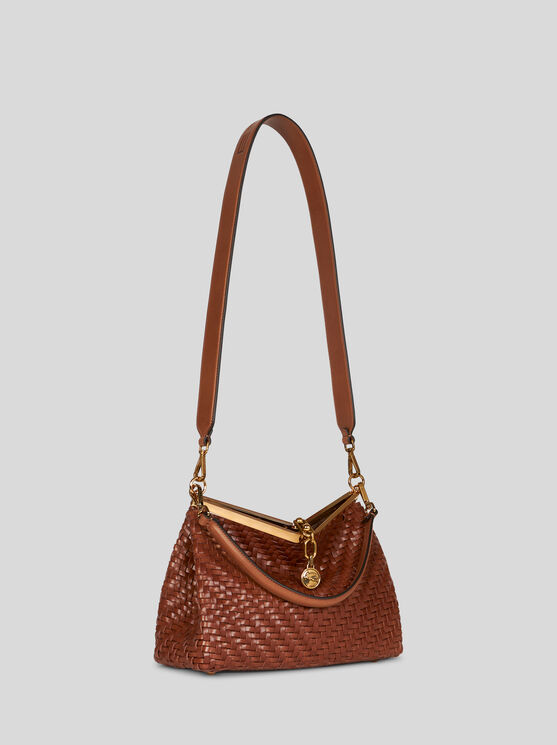 Shop Etro Medium Woven Vela Bag In Braun