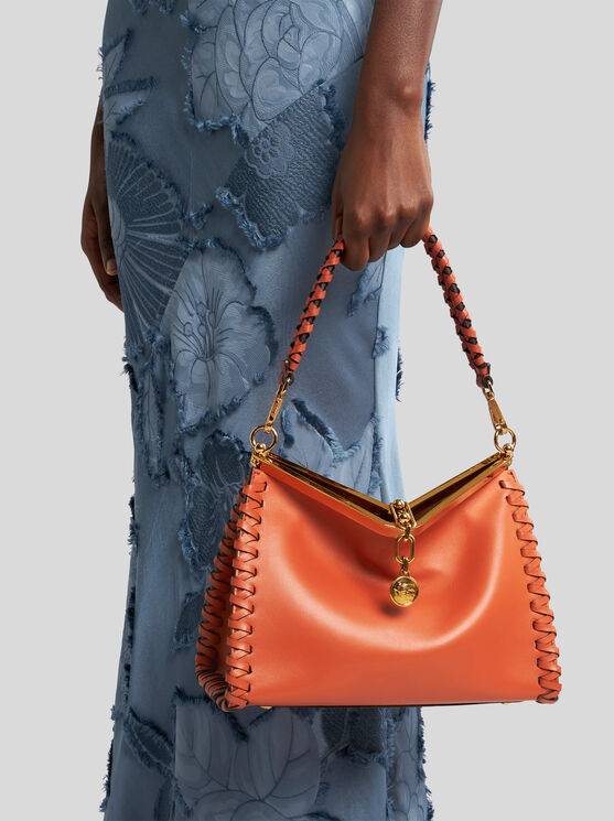 Shop Etro Medium Vela Bag With Thread Work In Orange