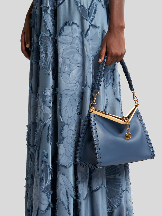 Shop Etro Medium Vela Bag With Thread Work In Light Blue