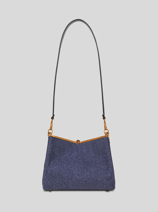 Shop Etro Medium Wool Vela Bag In Navy Blue