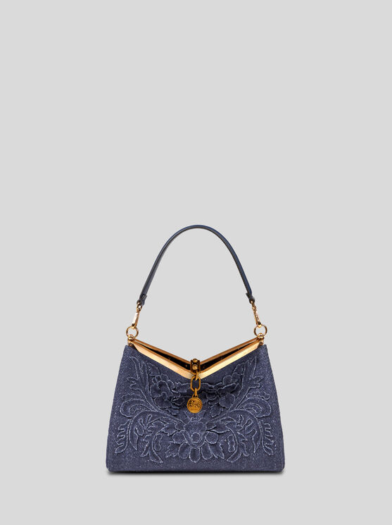 Shop Etro Medium Wool Vela Bag In Navy Blue