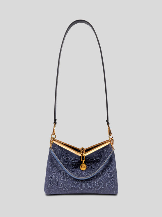 Shop Etro Medium Wool Vela Bag In Navy Blue