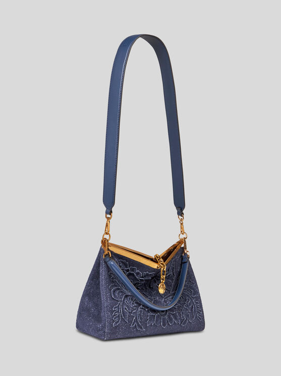 Shop Etro Medium Wool Vela Bag In Navy Blue