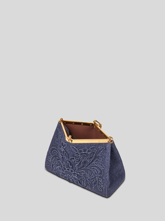 Shop Etro Medium Wool Vela Bag In Navy Blue