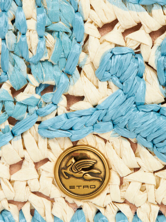 Etro Mini Woven Raffia Bond Bag In Light Blue