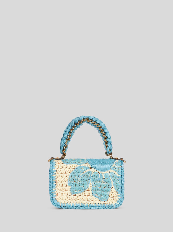 Etro Mini Woven Raffia Bond Bag In Light Blue