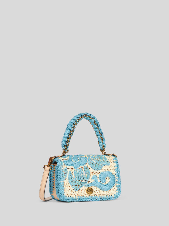 Etro Mini Woven Raffia Bond Bag In Light Blue