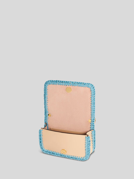 Etro Mini Woven Raffia Bond Bag In Light Blue