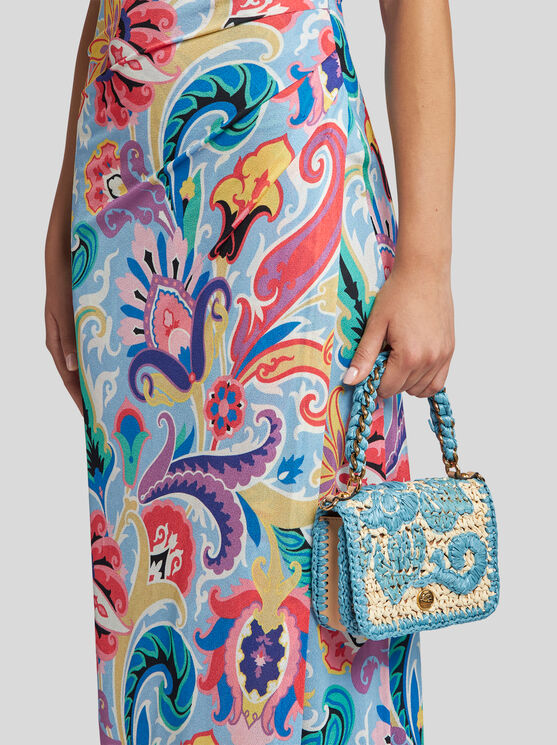 Etro Mini Woven Raffia Bond Bag In Light Blue