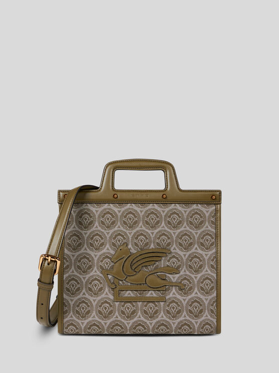 Shop Etro Medium Denim Jacquard Love Trotter Bag In Grey