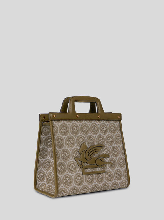 Shop Etro Medium Denim Jacquard Love Trotter Bag In Grey