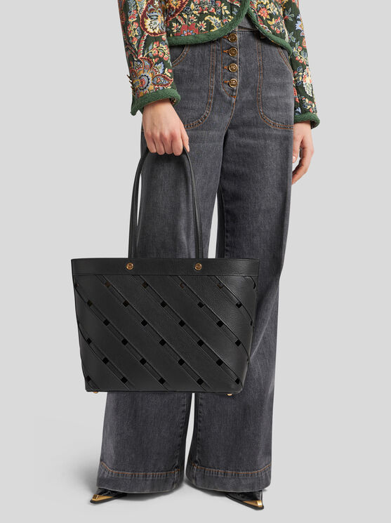 Shop Etro Medium Tote Bag With Cut-outs In Schwarz