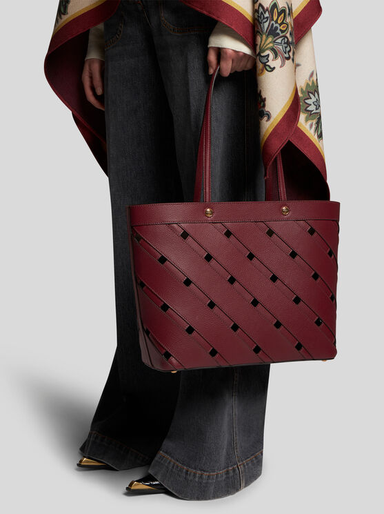 Shop Etro Medium Tote Bag With Cut-outs In Bordeaux