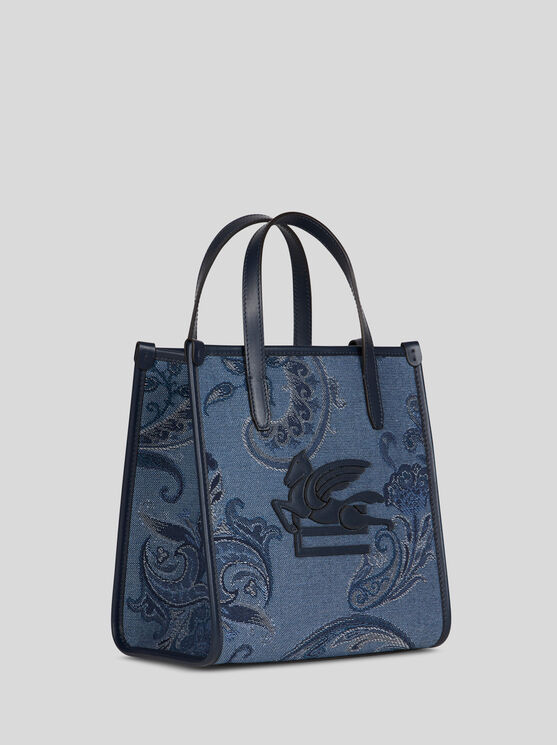 ETRO SMALL DENIM JACQUARD LOVE TROTTER BAG 