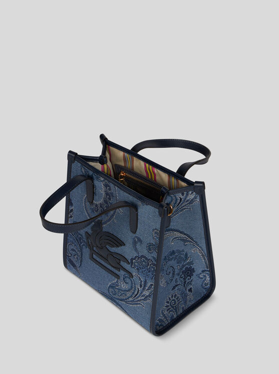 ETRO SMALL DENIM JACQUARD LOVE TROTTER BAG 