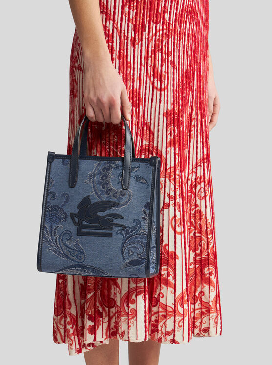 ETRO SMALL DENIM JACQUARD LOVE TROTTER BAG 