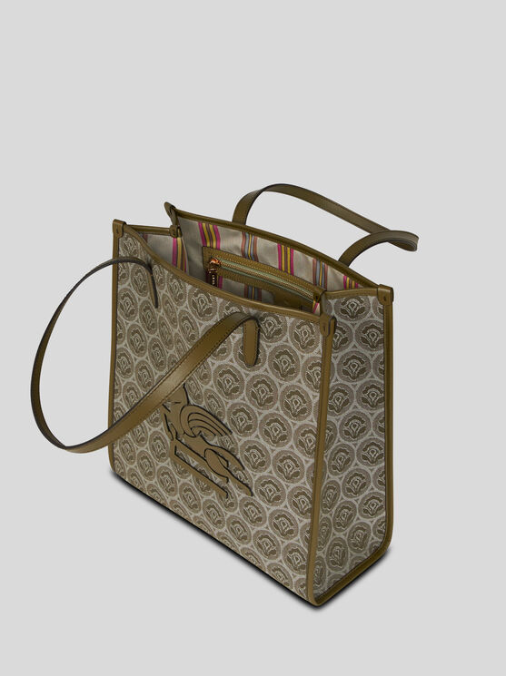 Shop Etro Medium Denim Jacquard Love Trotter Bag In Green