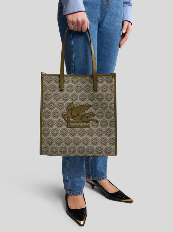 Shop Etro Medium Denim Jacquard Love Trotter Bag In Green