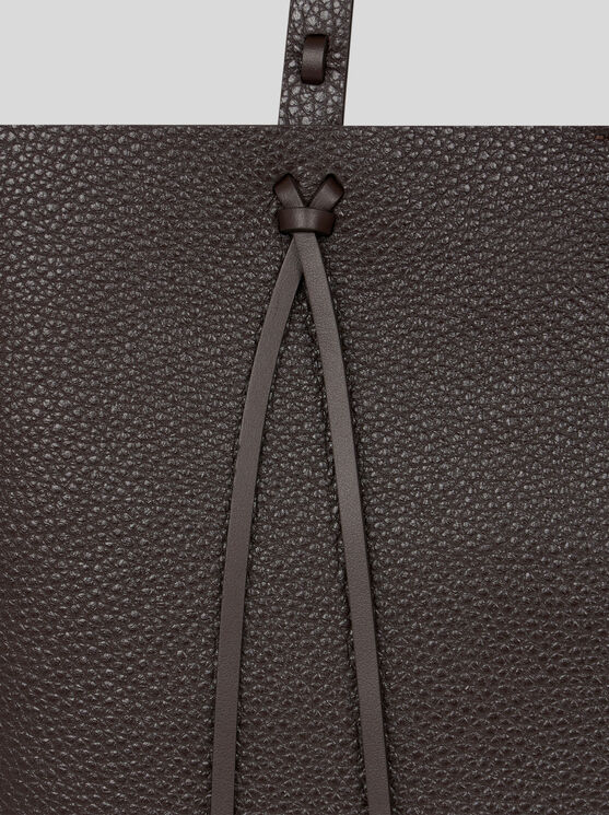 Etro Essential Medium Leather Tote Bag With Threading, Woman, Dark Brown