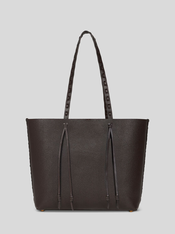 Etro Essential Medium Leather Tote Bag With Threading, Woman, Dark Brown