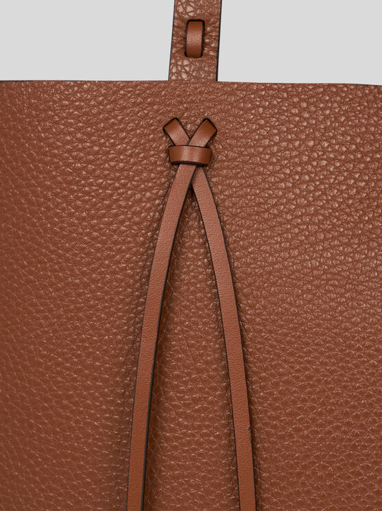 Etro Essential Medium Leather Tote Bag With Threading, Woman, Brown