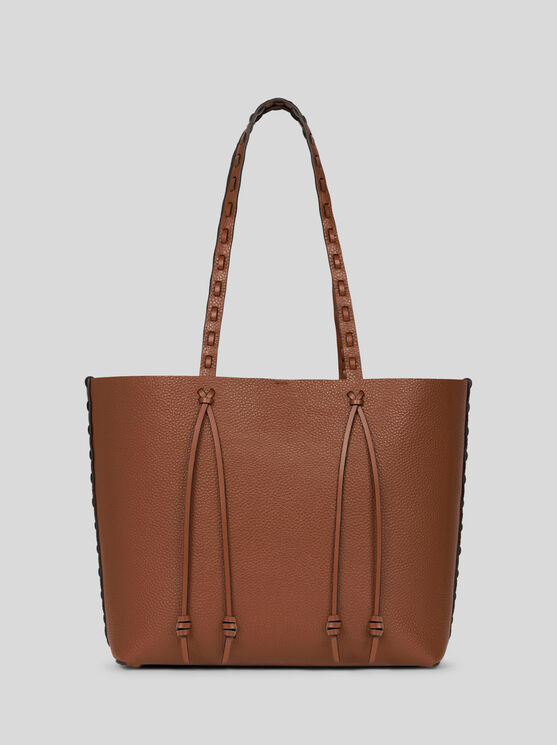 Etro Essential Medium Leather Tote Bag With Threading, Woman, Brown