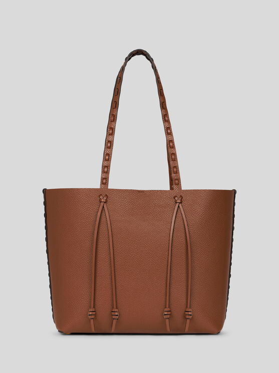 Etro Essential Medium Leather Tote Bag With Threading, Woman, Brown