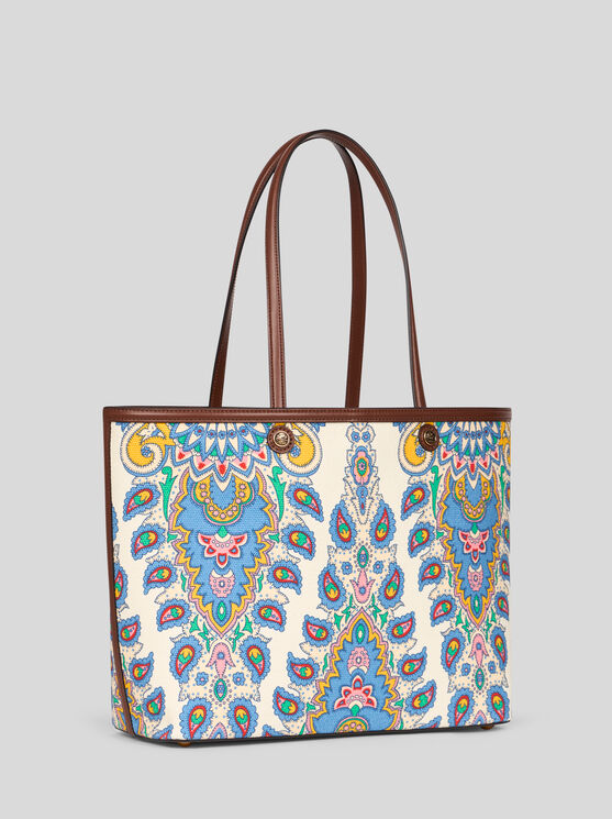Etro Mini Essential Paisley Print Tote Bag In White
