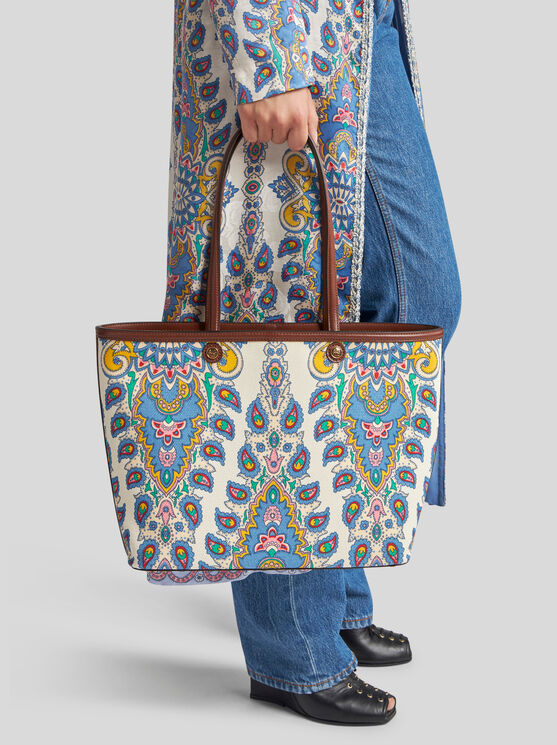 Etro Mini Essential Paisley Print Tote Bag In White