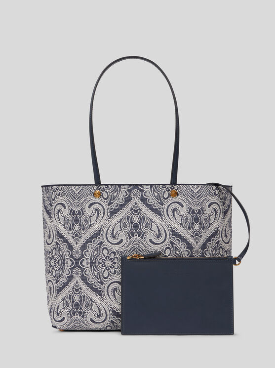 Etro Essential Medium Jacquard Denim Tote Bag, Woman, Blue In Blue