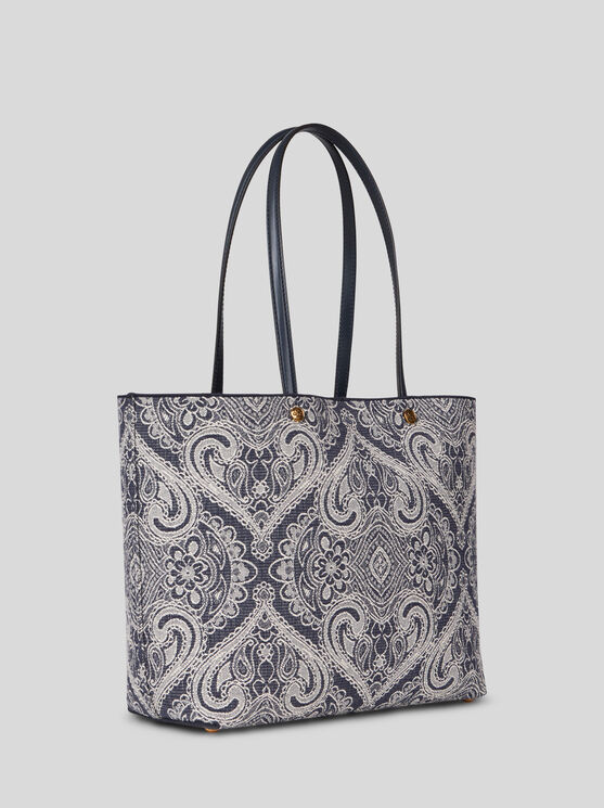 Etro Essential Medium Jacquard Denim Tote Bag, Woman, Blue In Blue