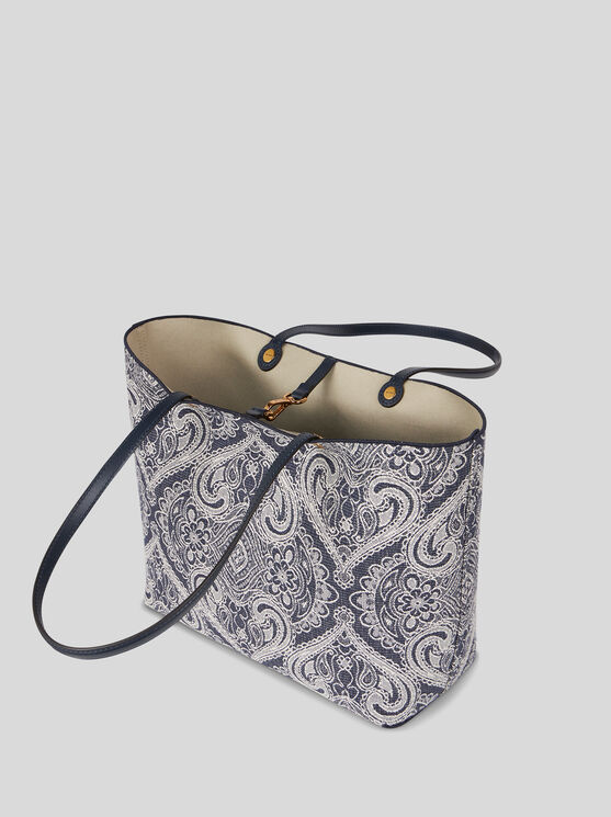 Etro Essential Medium Jacquard Denim Tote Bag, Woman, Blue In Blue