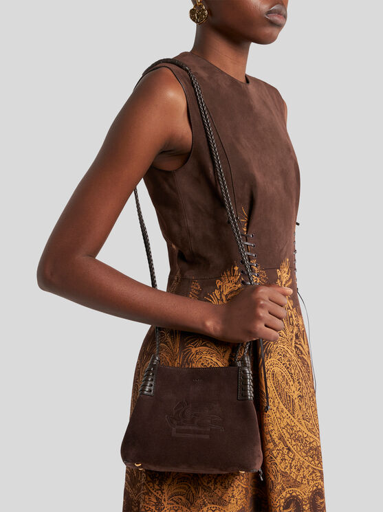 Etro , Mini Libra Tote Bag In Suede, Woman, Brown In Brown