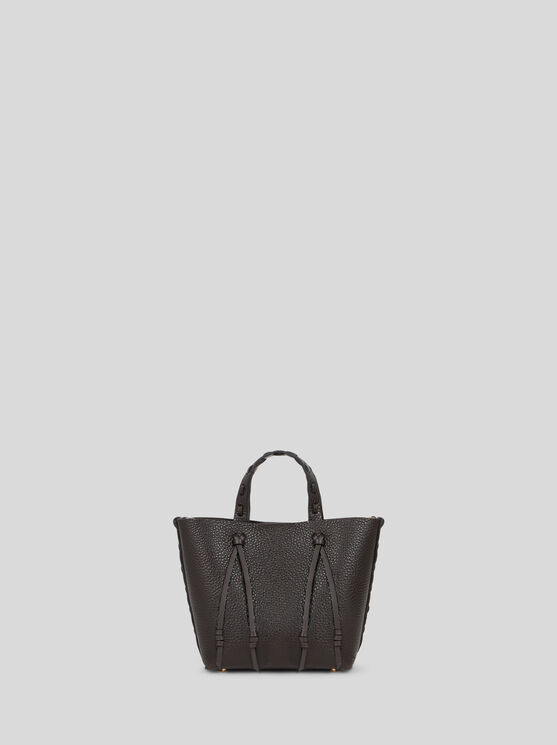 Etro Essential Mini Leather Tote Bag With Threading, Woman, Dark Brown