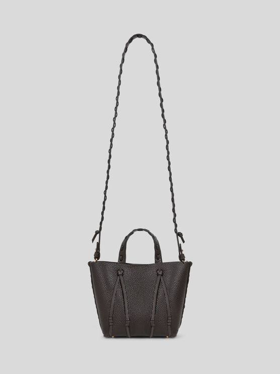 Etro Essential Mini Leather Tote Bag With Threading, Woman, Dark Brown