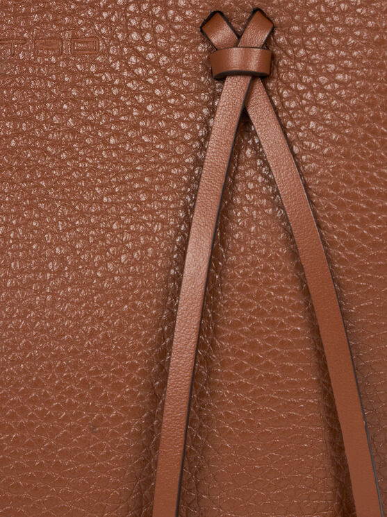 Etro Essential Mini Leather Tote Bag With Threading, Woman, Brown