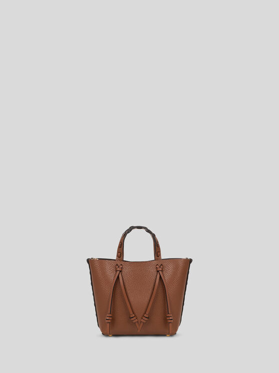 Etro Essential Mini Leather Tote Bag With Threading, Woman, Brown